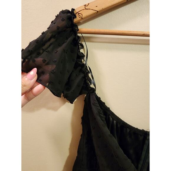 Area Stars off the Shoulder Ruffle Dot Print Dress in Black - Picture 6 of 8